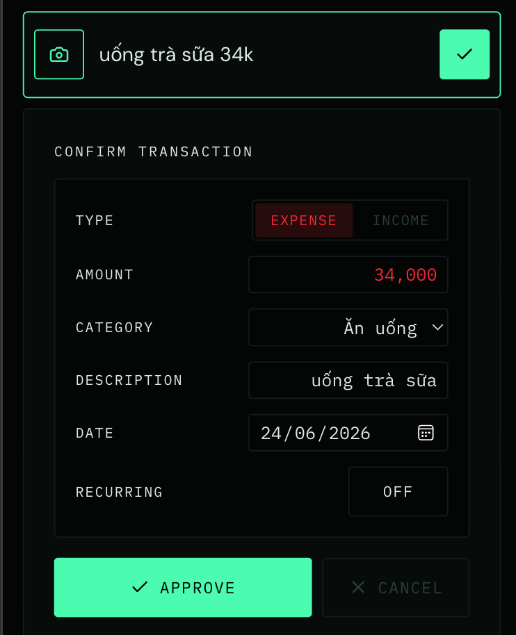 Walletmate natural-language input and transaction confirmation form